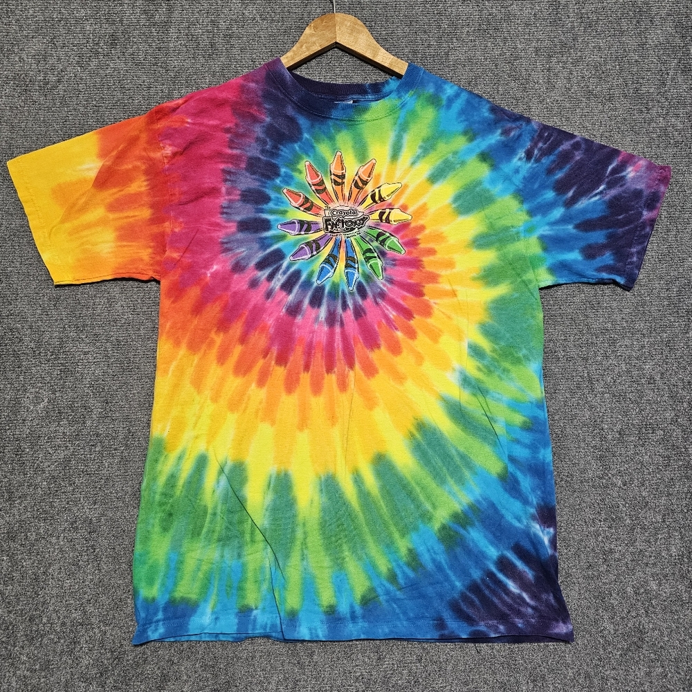 Vintage 90s Crayola Factory Rainbow Tie Dyed T Shirt L Hand Dyed By Sundog WOW!
